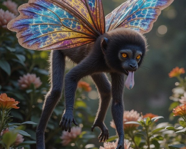 Monkey-Butterfly Hybrid with Colorful Wings and Fur