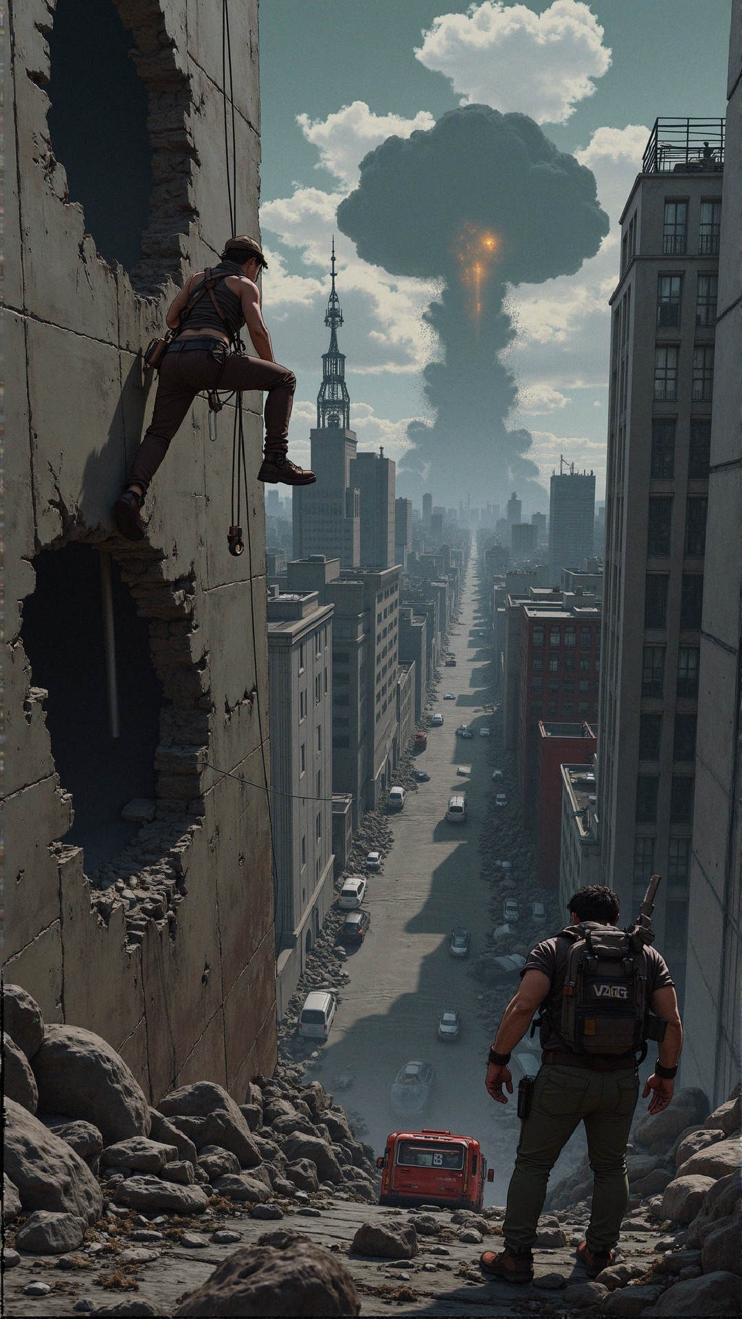 Post-Apocalyptic Cityscape with Ruined Buildings