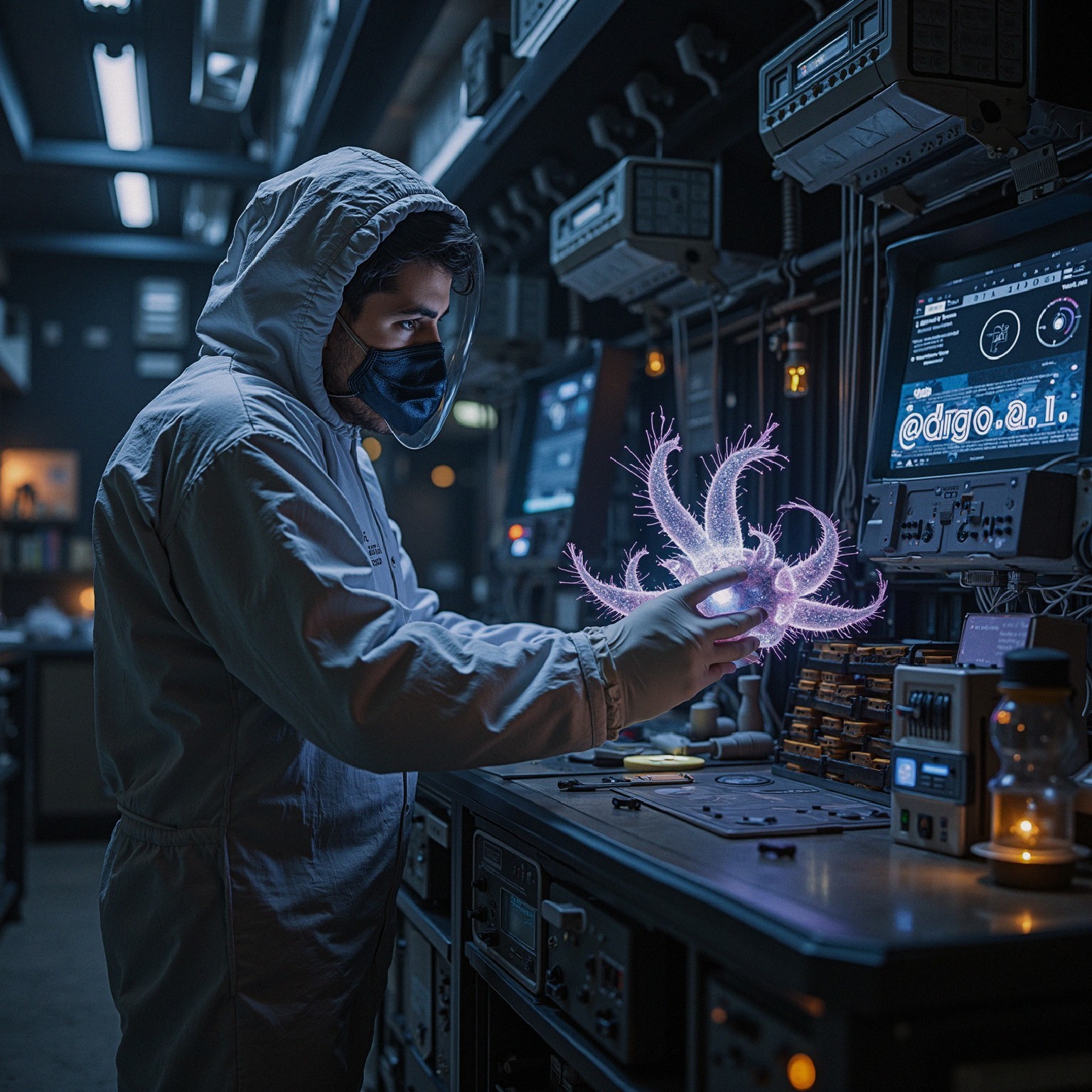 Laboratory Scene with Glowing Ethereal Creature