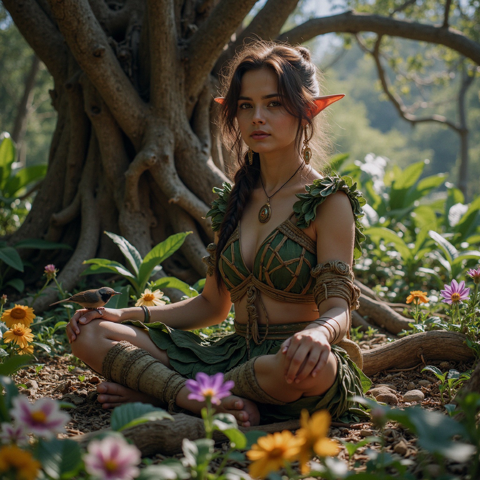Serene Forest Scene with Enchanting Young Woman