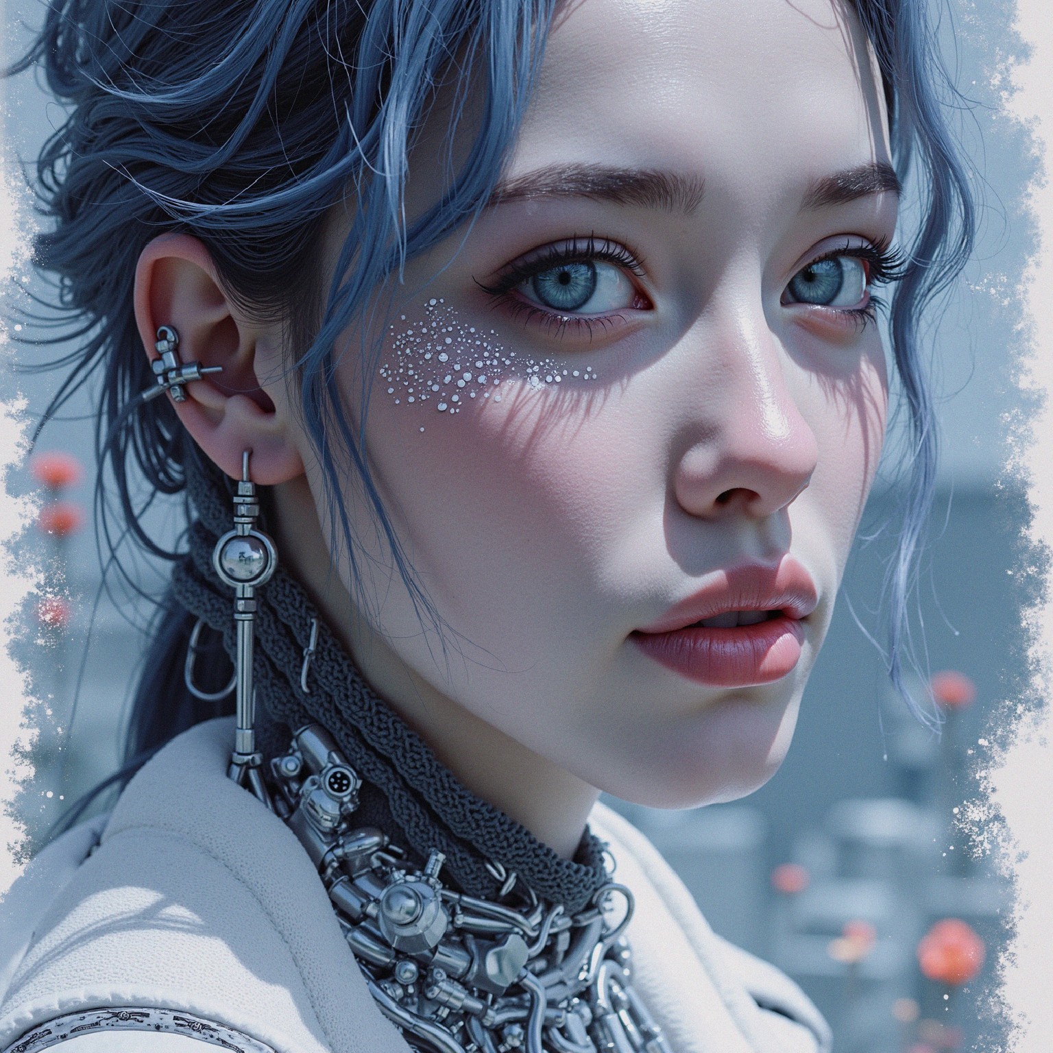 Close-up Portrait of a Young Woman with Blue Eyes