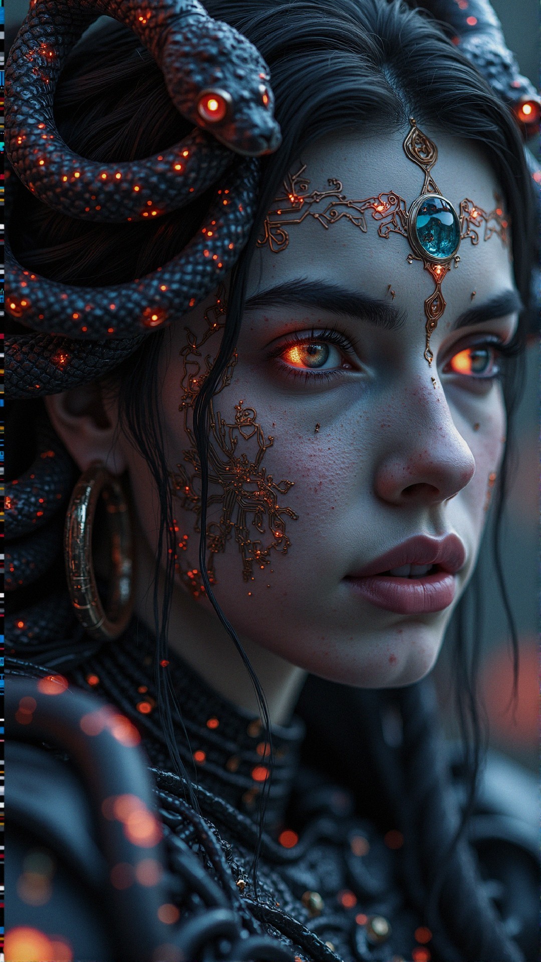 Mystical Figure with Intricate Patterns and Jewelry