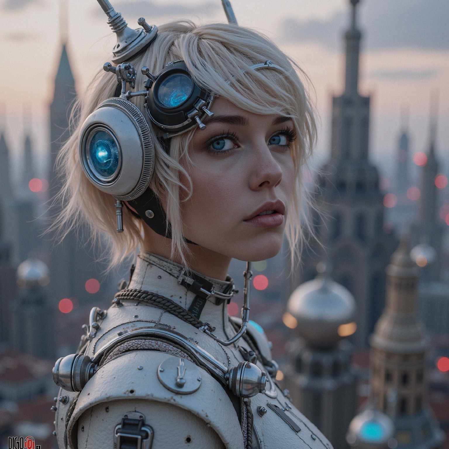 Futuristic Figure in High-Tech Urban Cityscape