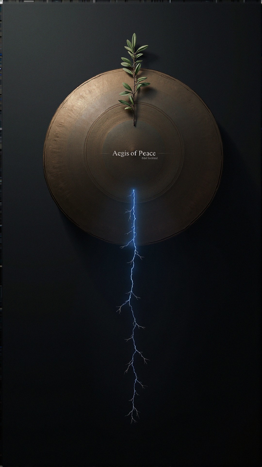 Circular bronze shield with peace inscription and symbols