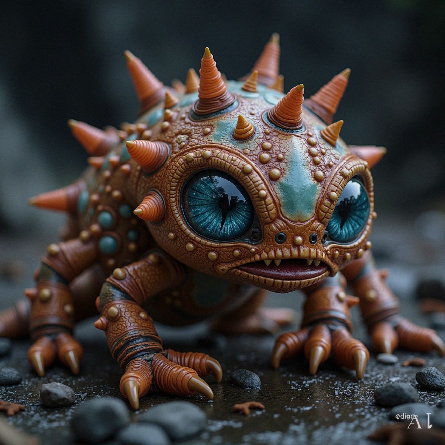 Whimsical Creature with Vibrant Scaled Skin and Eyes
