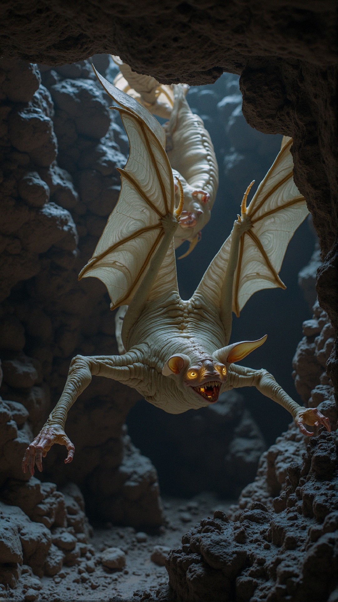 Eerie Creatures in a Dark Rocky Cave Setting
