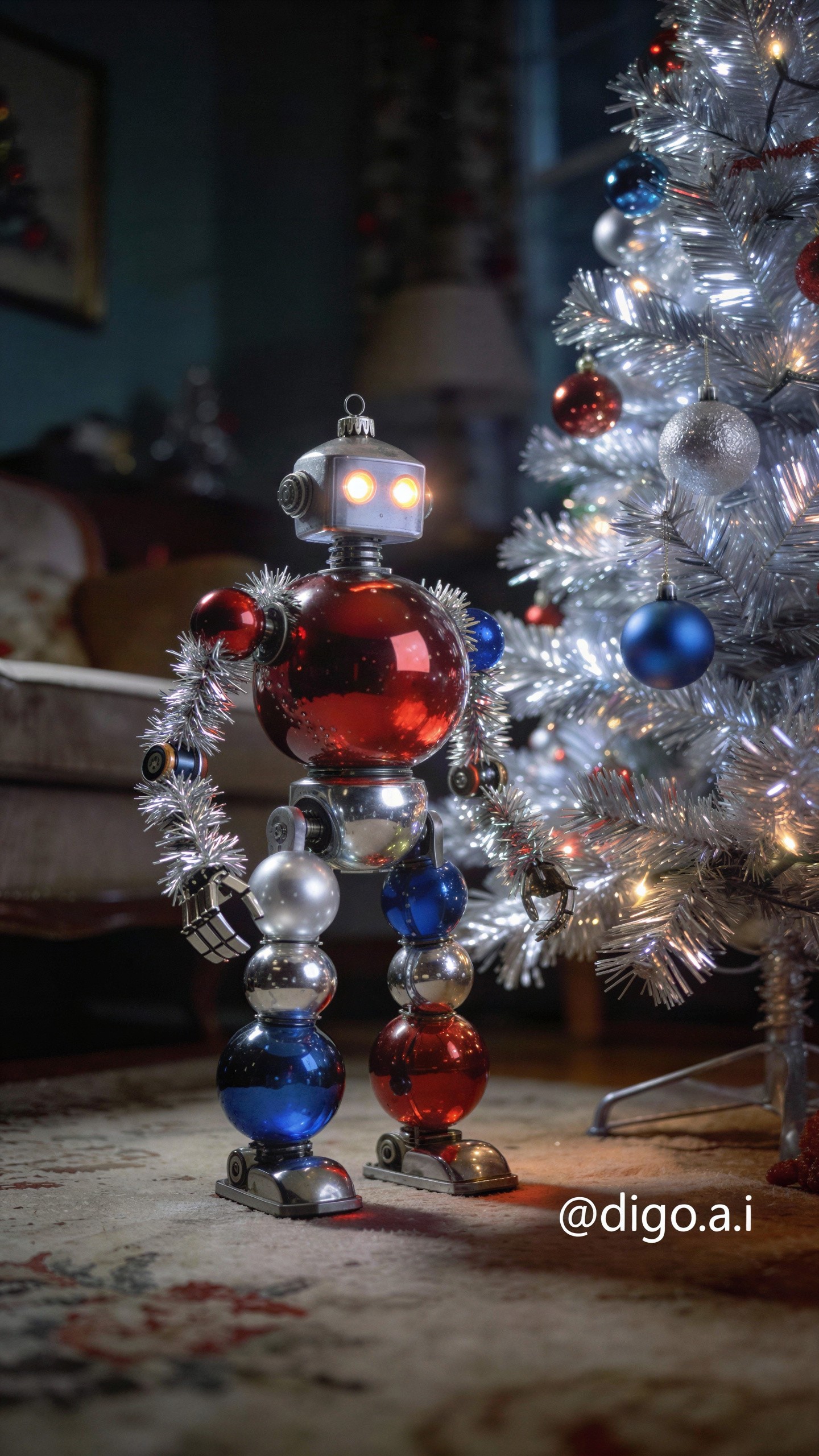 Holiday Ornament Robot in Living Room Setting
