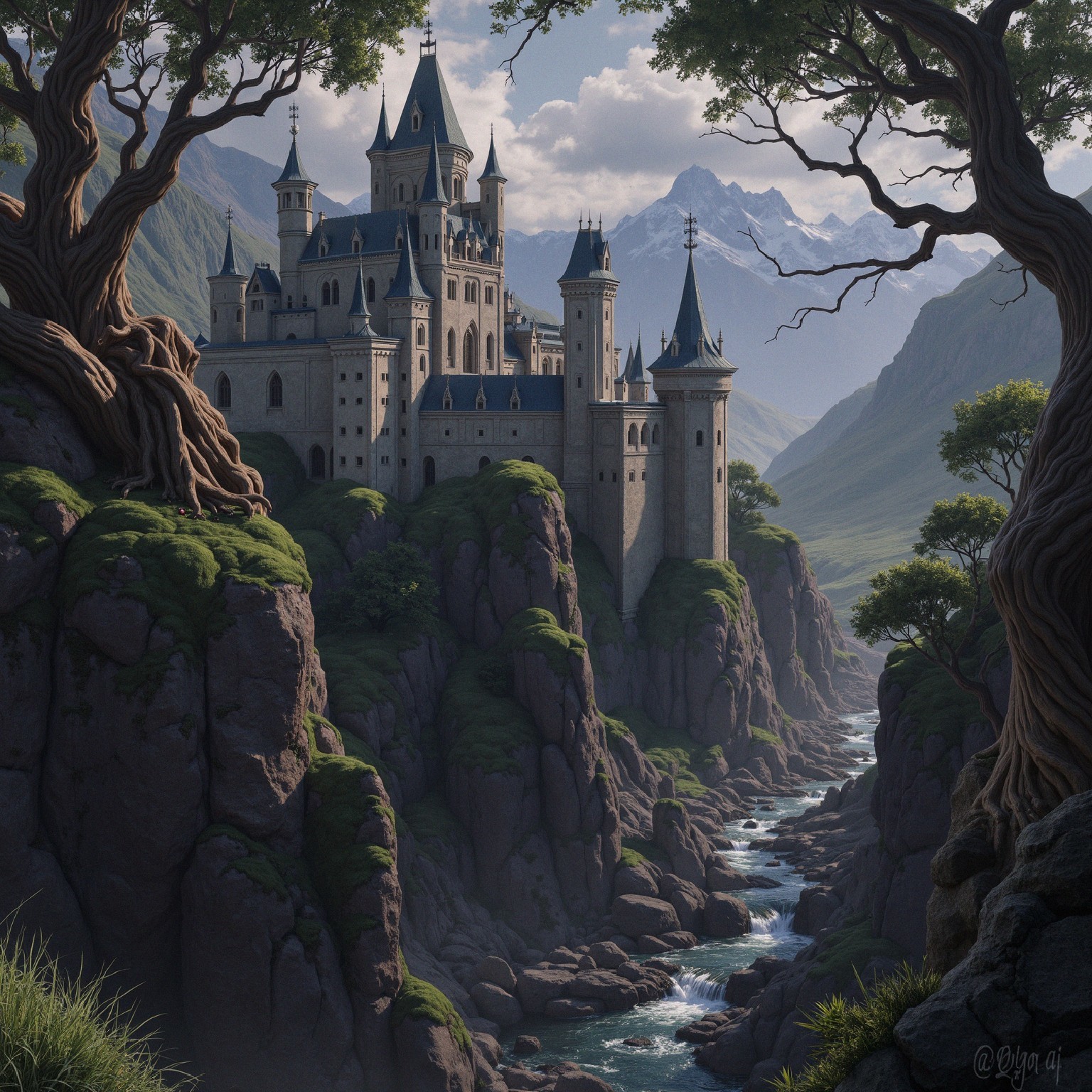 Majestic Castle on Cliffs Surrounded by Nature