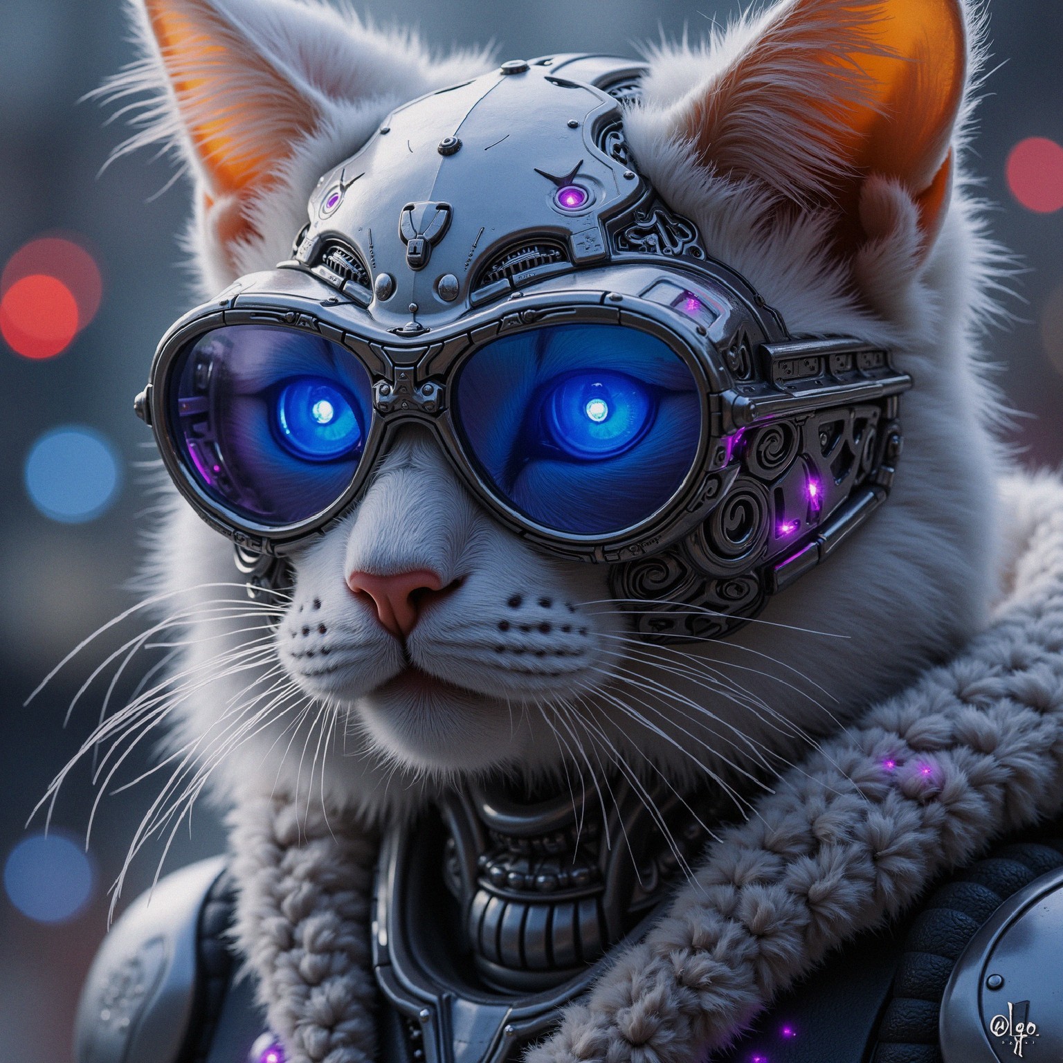 Futuristic Cat with Metallic Fur and Cybernetic Enhancements