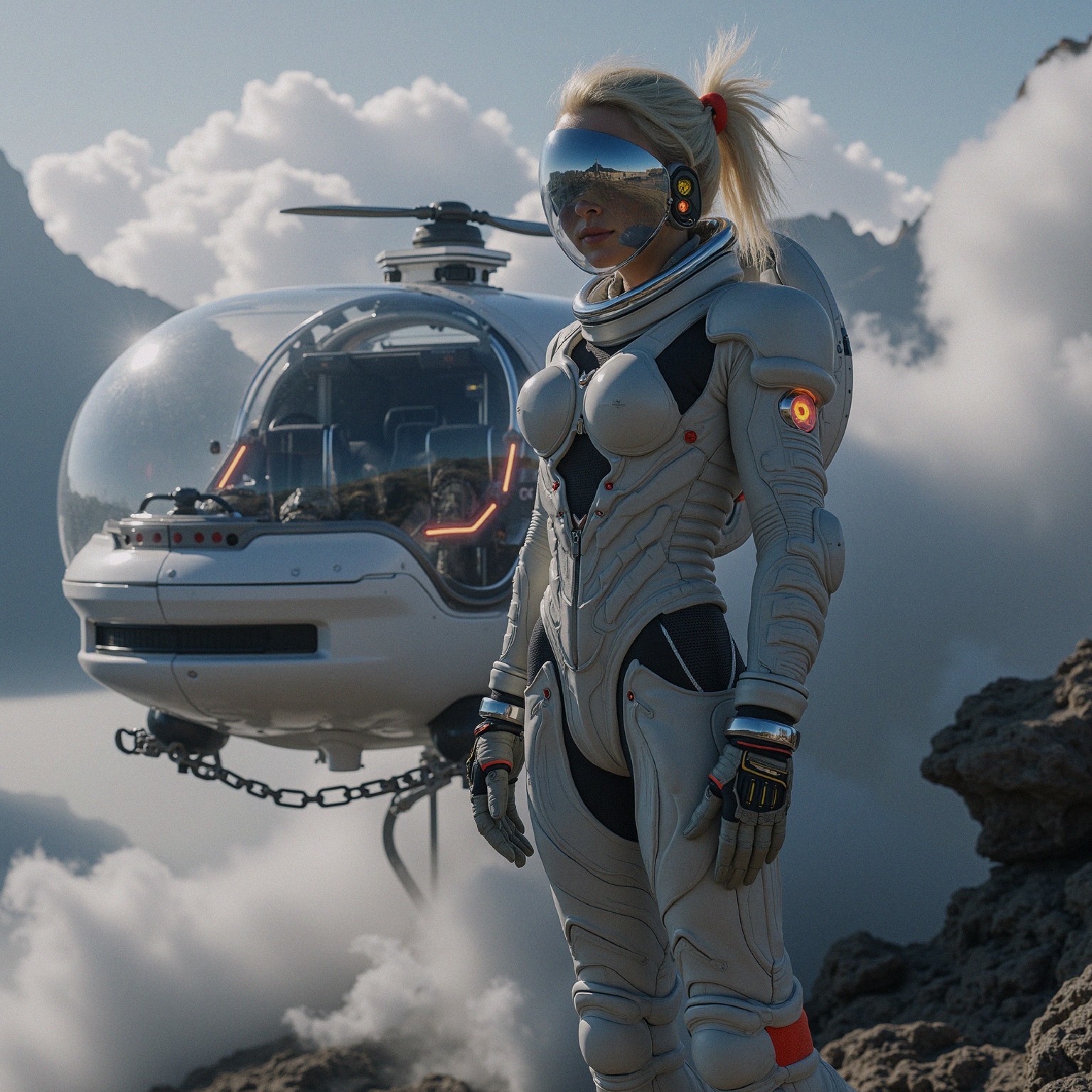 Futuristic Astronaut on Rocky Terrain with Spacecraft
