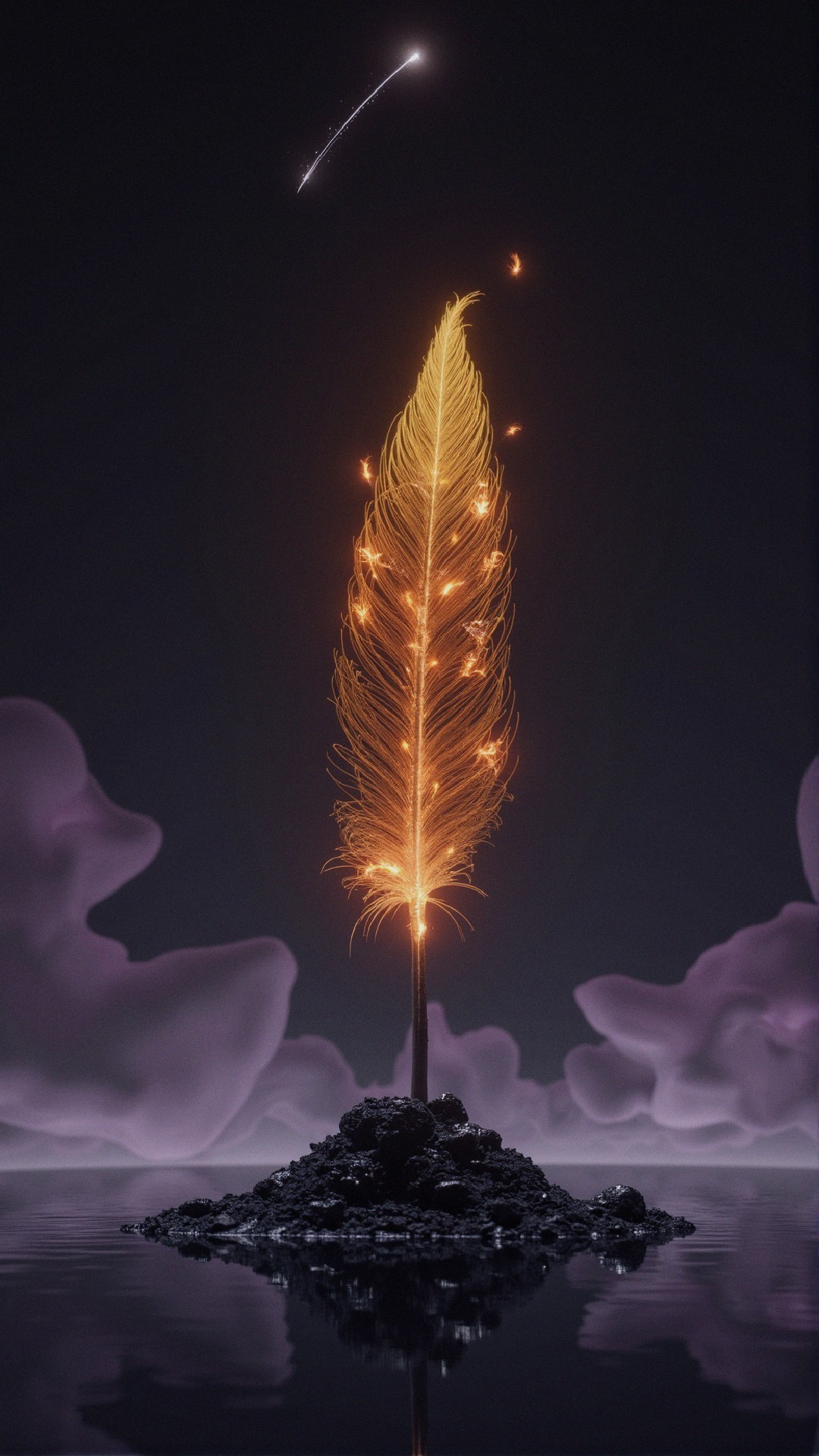 Golden Feather Quill on Rocky Mound with Mist