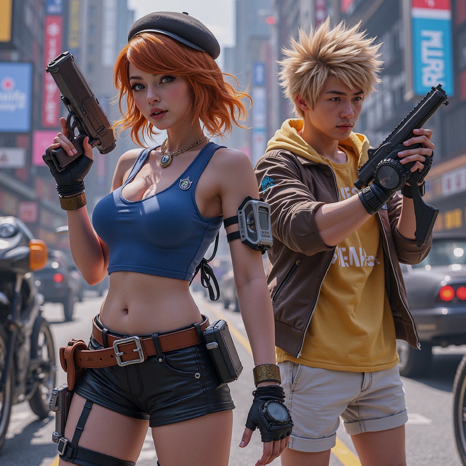 Cosplayers in Urban Setting with Action-Ready Attire