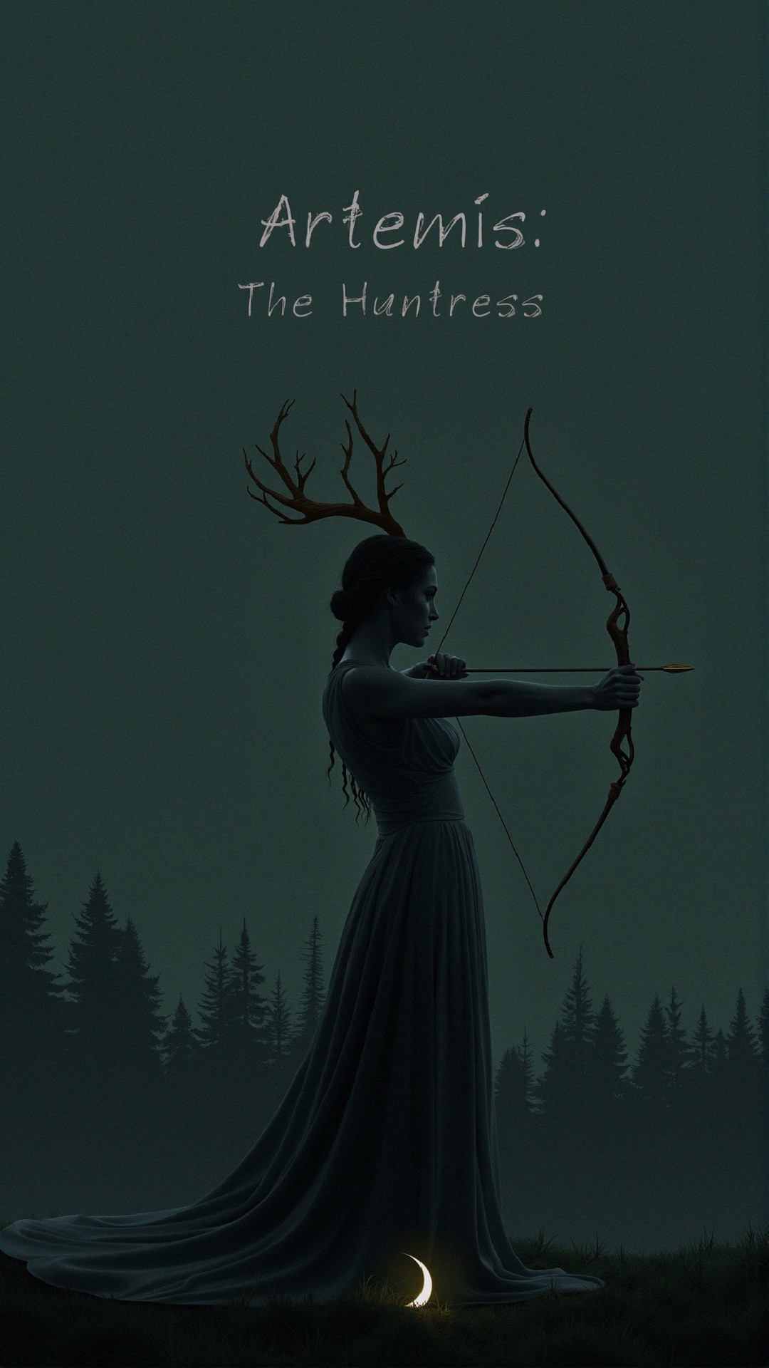 Silhouette of a Woman Resembling Artemis in Forest