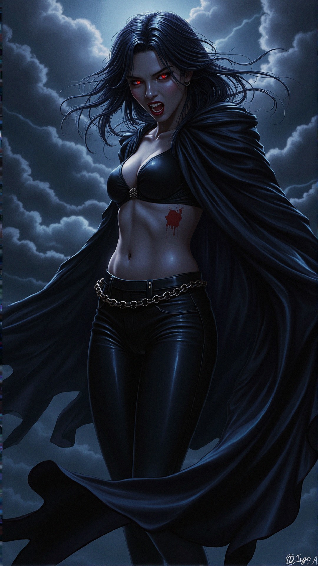 Mysterious Figure in Black Under Moonlit Sky