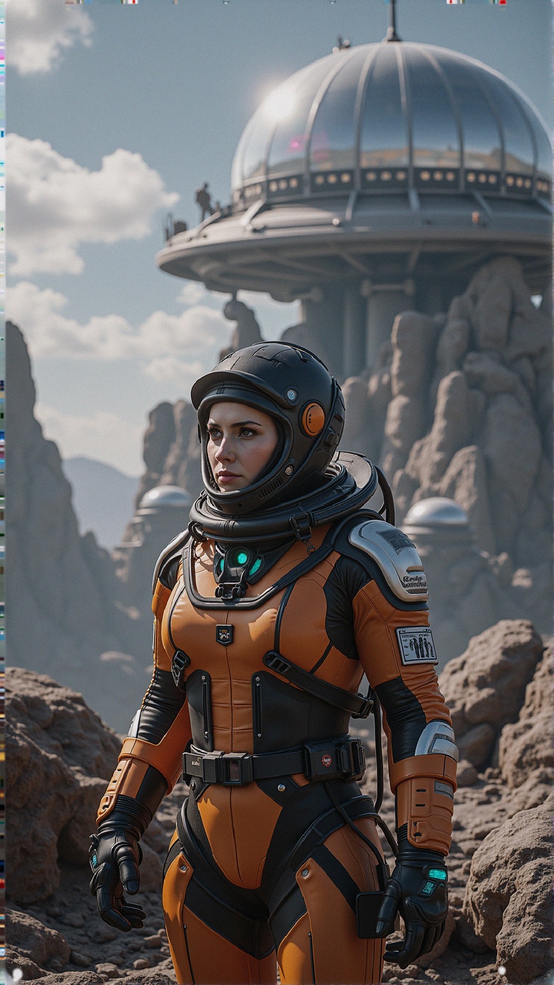 Futuristic Astronaut on Alien Rocky Landscape