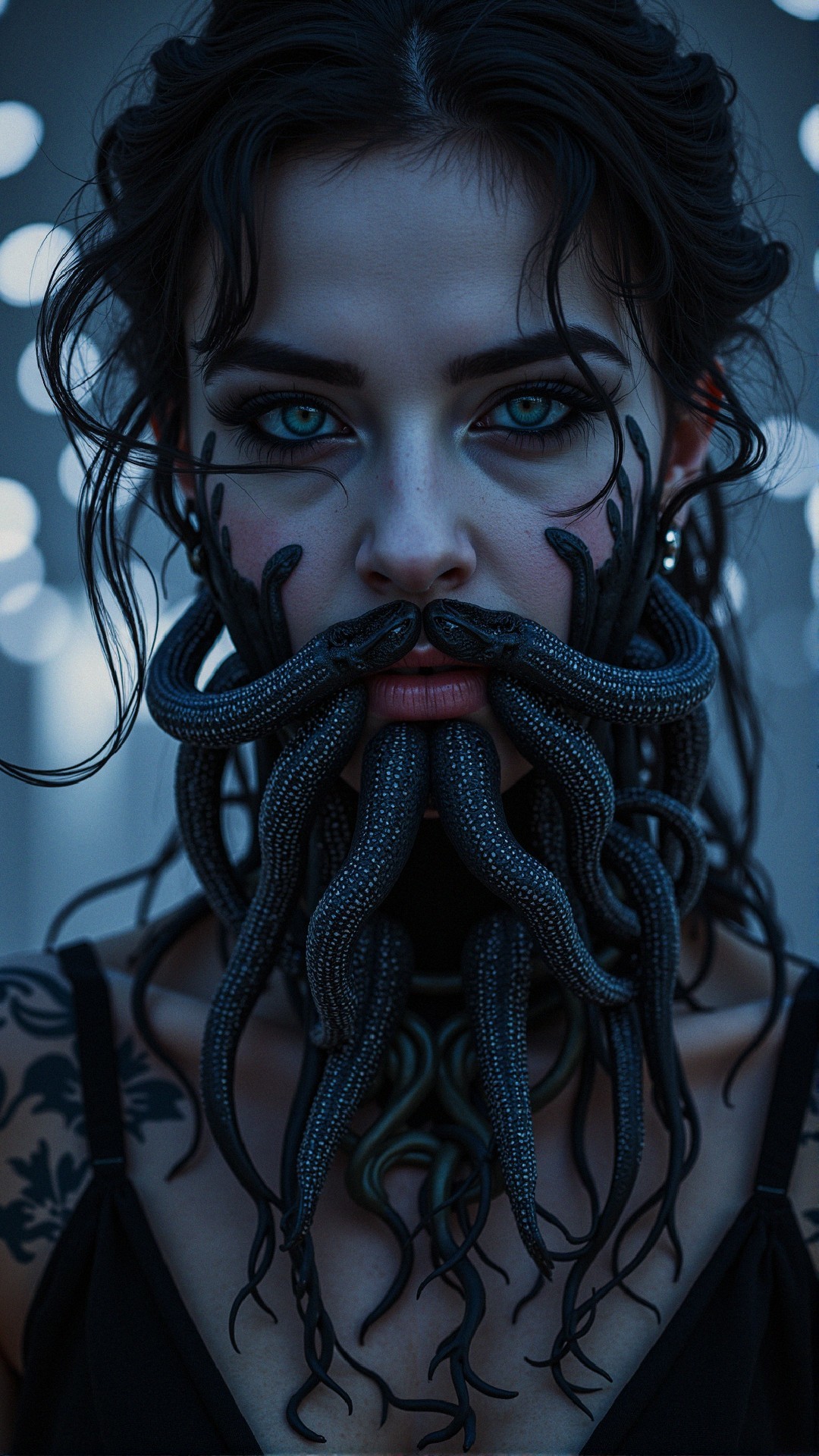 Portrait of a Woman with Tentacle Beard and Tattoos