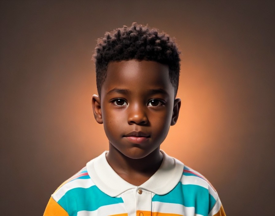 Portrait of a young boy in a striped polo shirt
