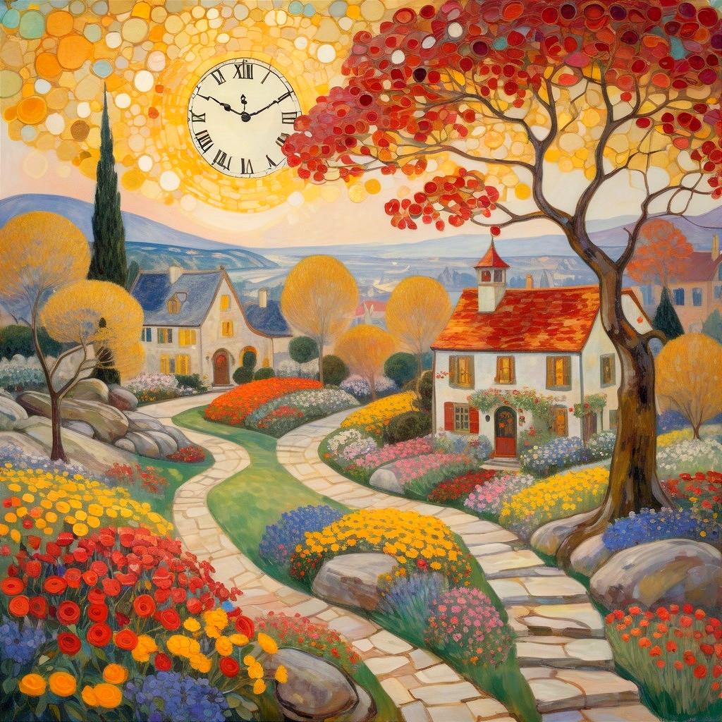 Vibrant Whimsical Landscape with Colorful Flowers and Houses