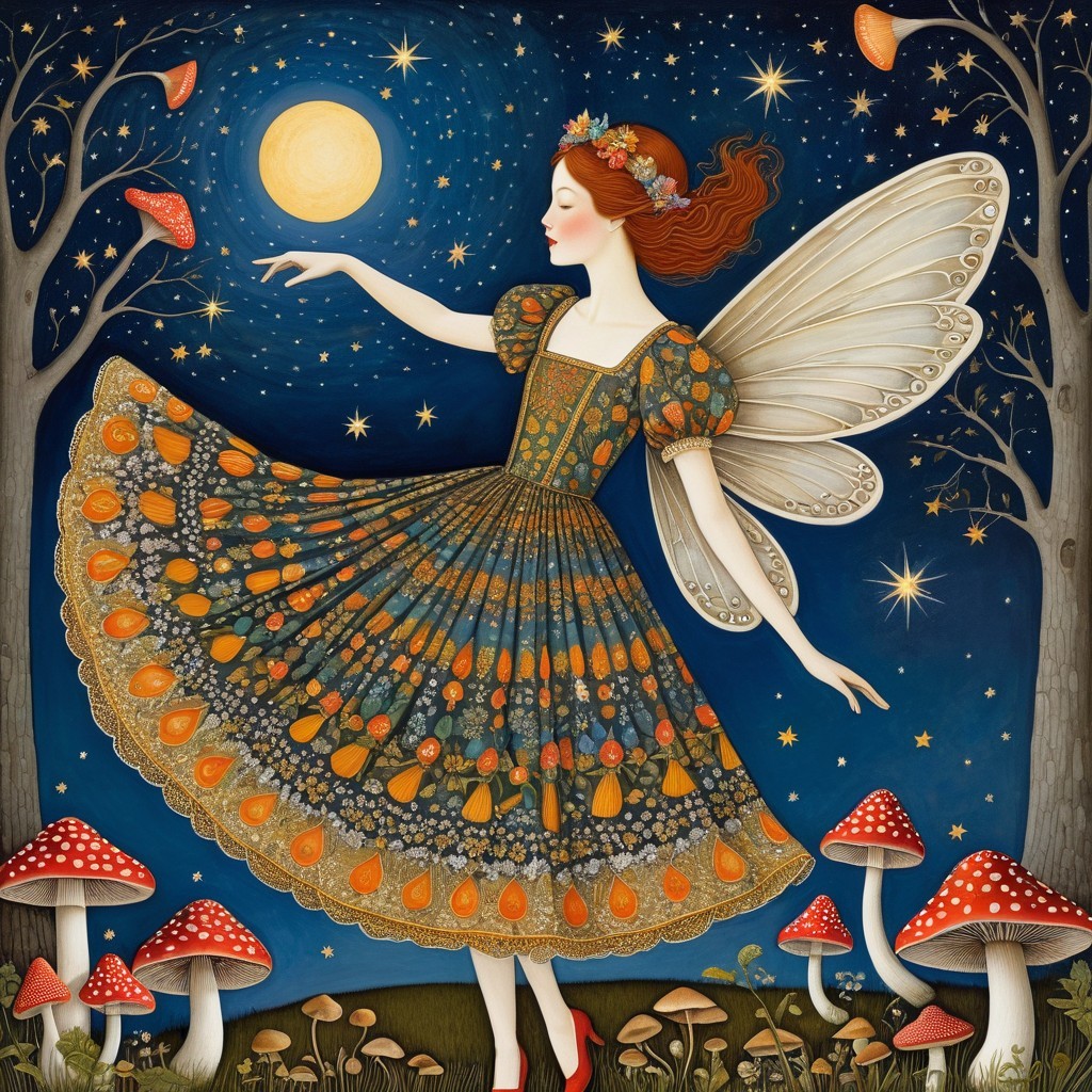 Whimsical Fairy Dances in Starry Night Landscape