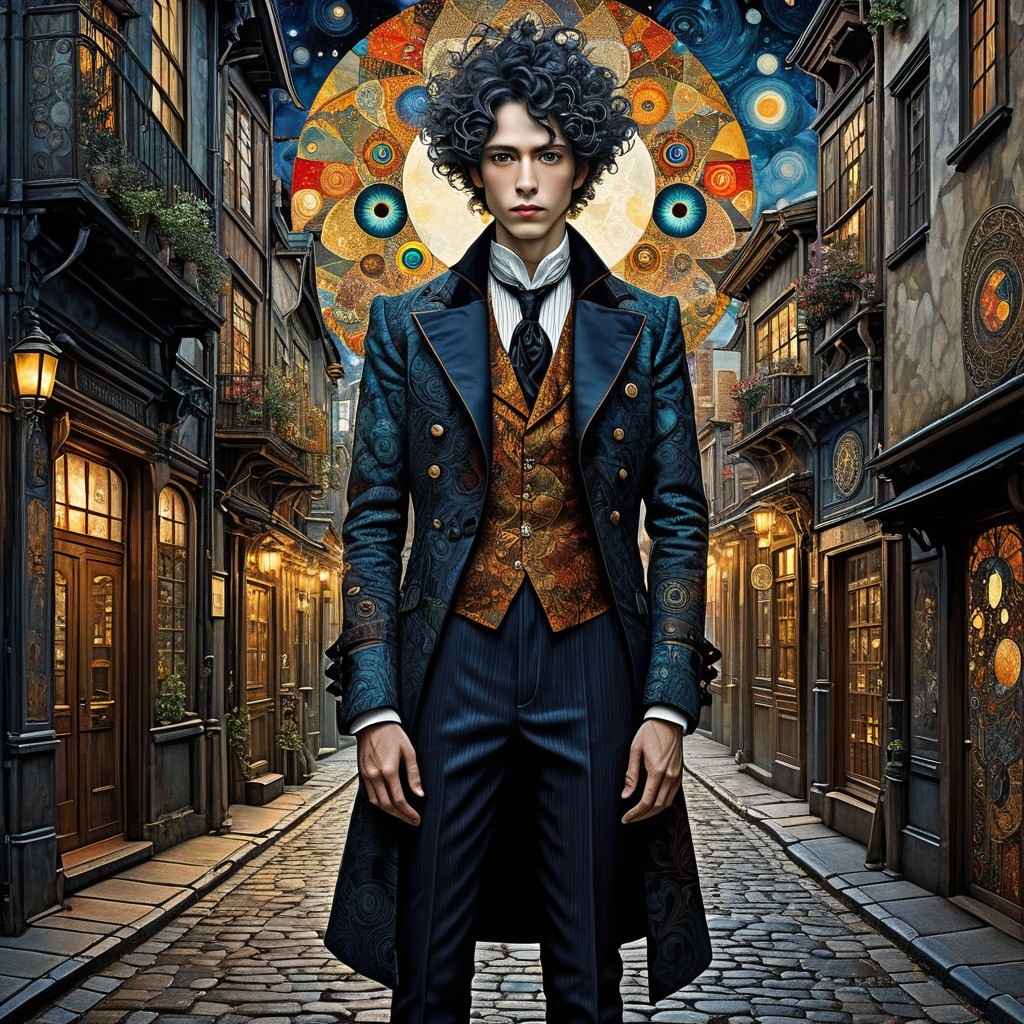 Victorian-Inspired Fashion in a Cobblestone Street