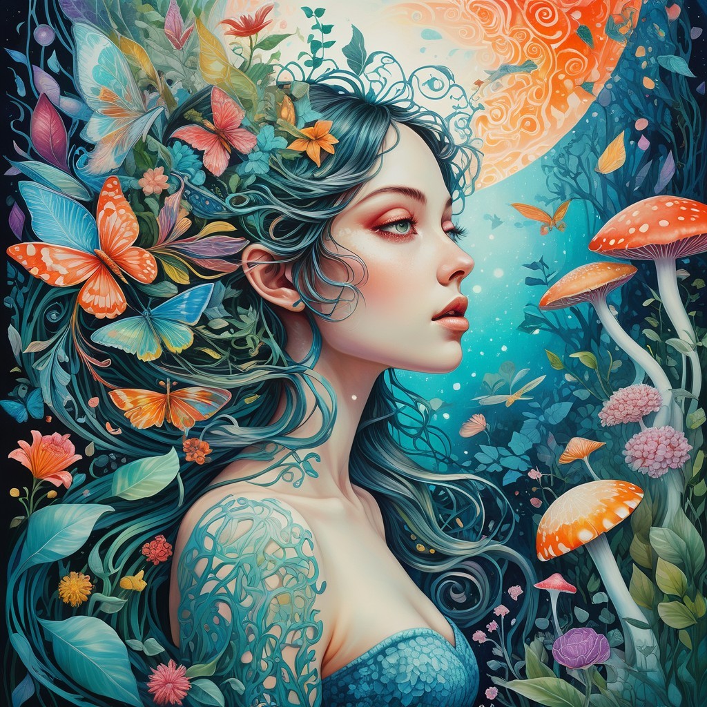 Ethereal Woman in Enchanted Forest with Moonlight