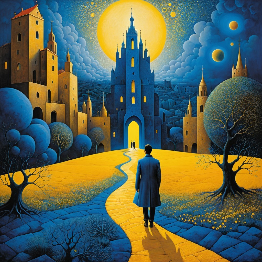 Surreal Landscape with Castles and Vibrant Colors