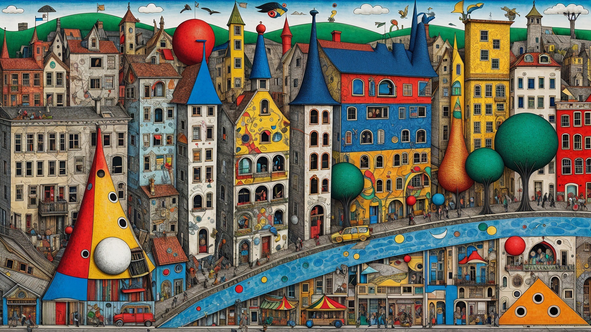 Vibrant Cityscape with Unique Architecture and Nature