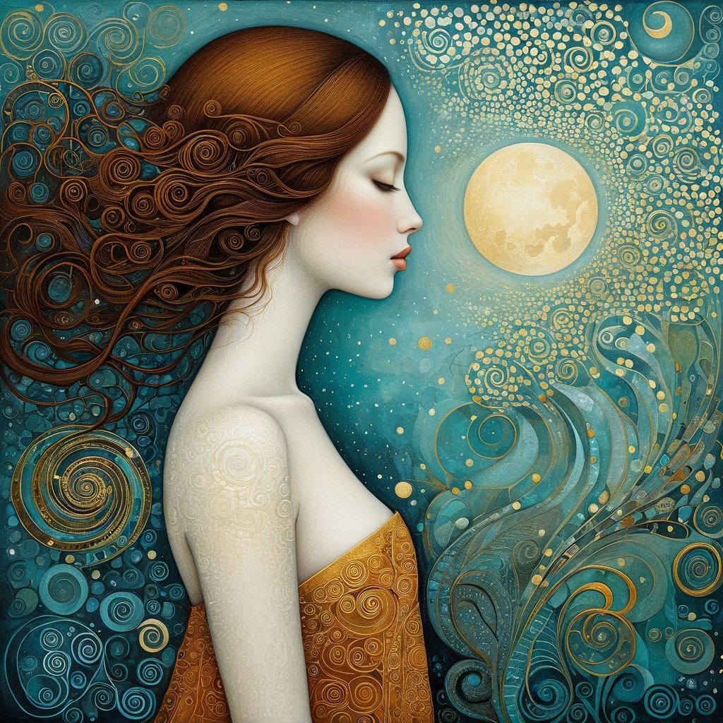 Serene Woman Profile with Moonlit Background