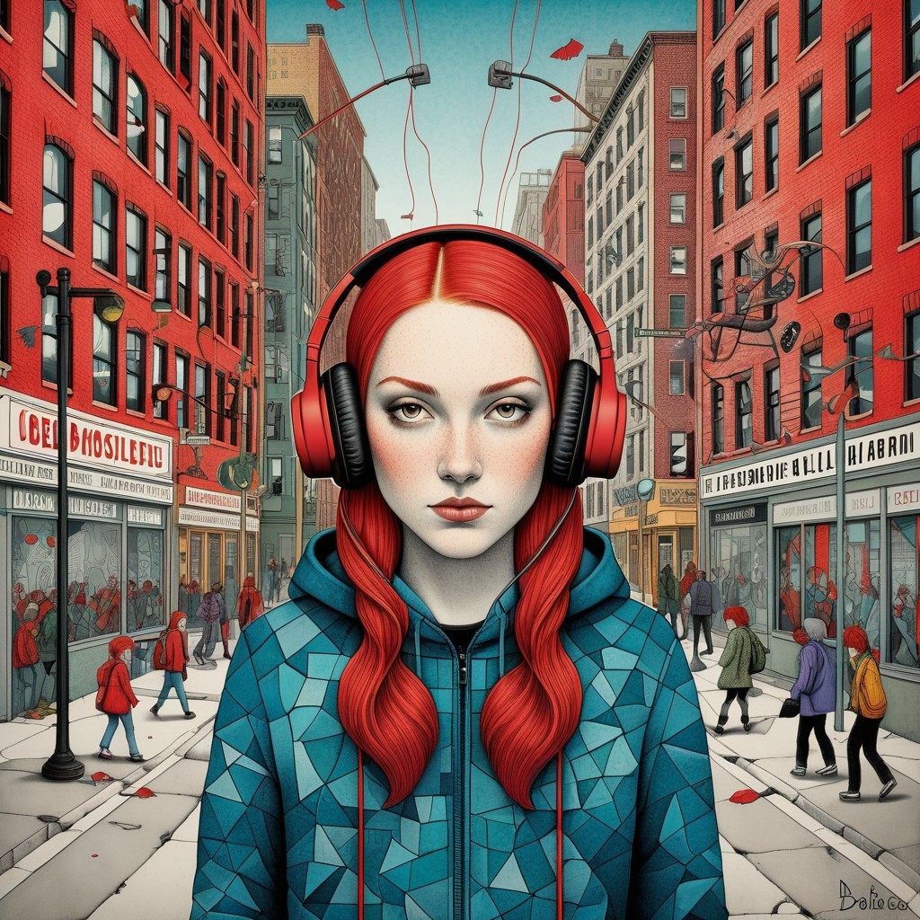 Young Woman with Red Hair in Urban Setting