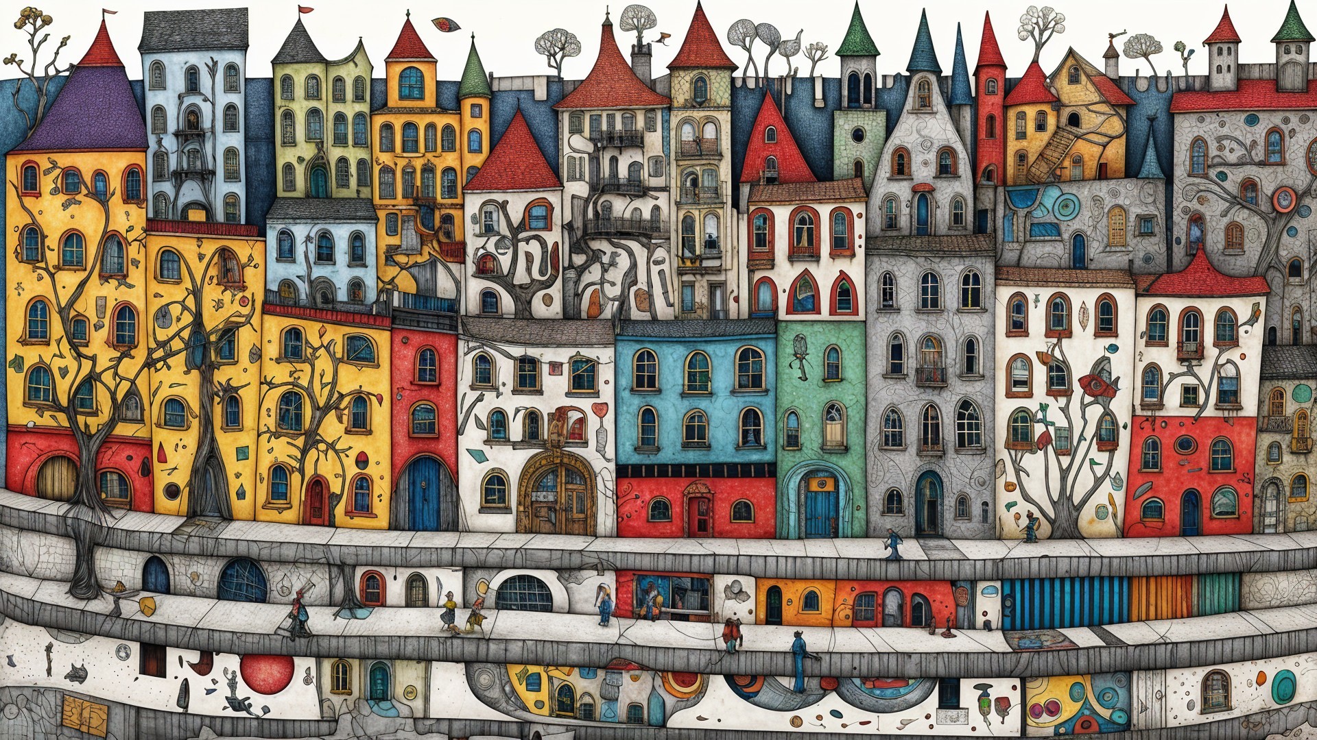 Colorful Cityscape with Unique Architectural Details