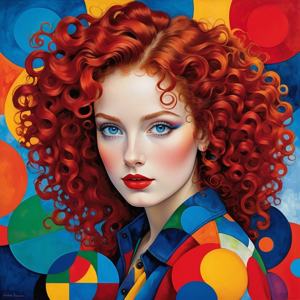Portrait of a Woman with Vibrant Red Hair and Colors