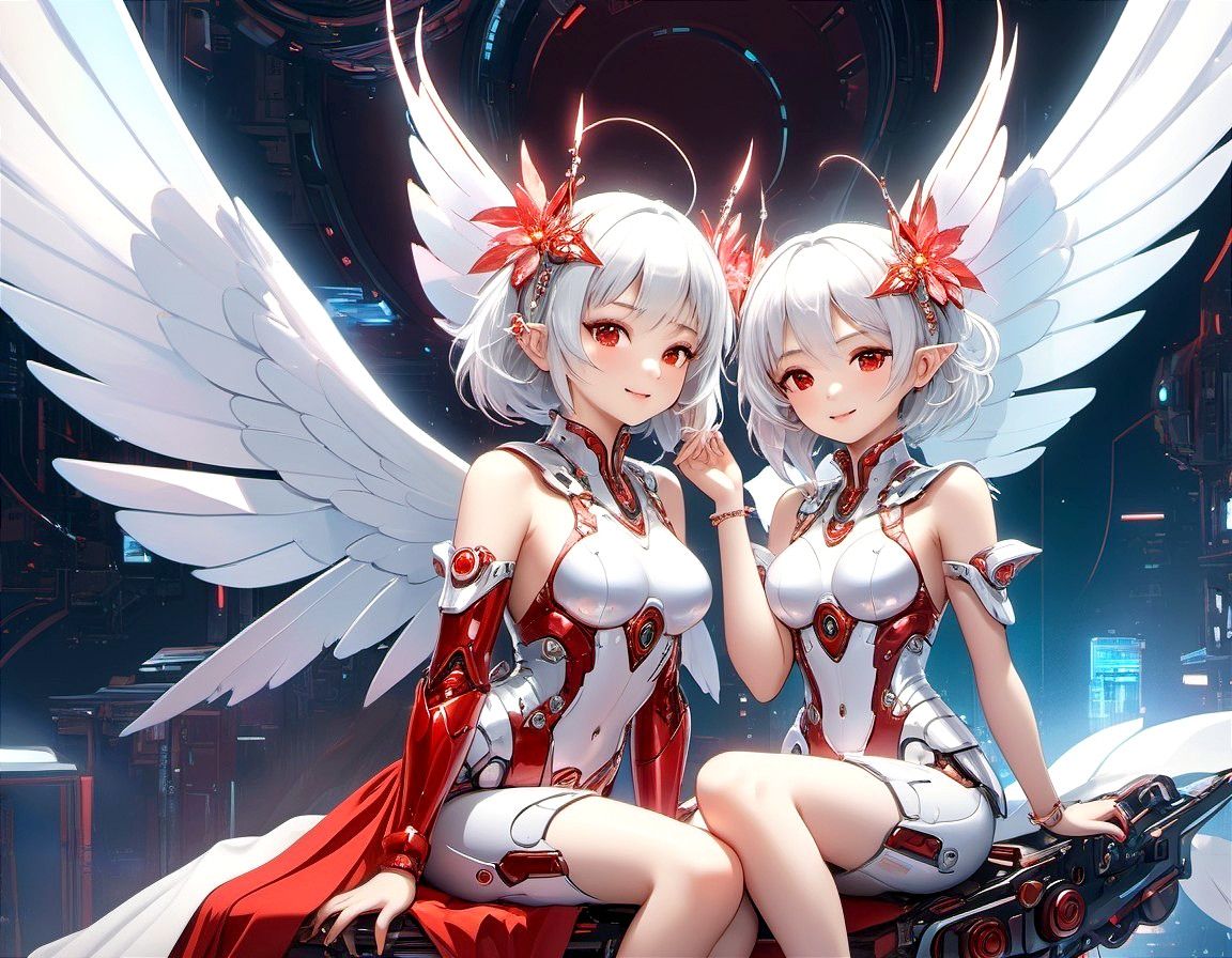 Futuristic Winged Figures in Sleek Armor and Wings