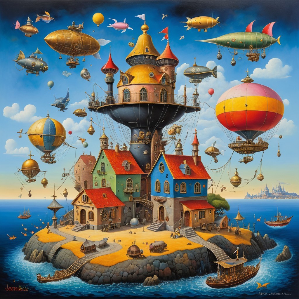 Floating Island Village with Colorful Houses and Castle