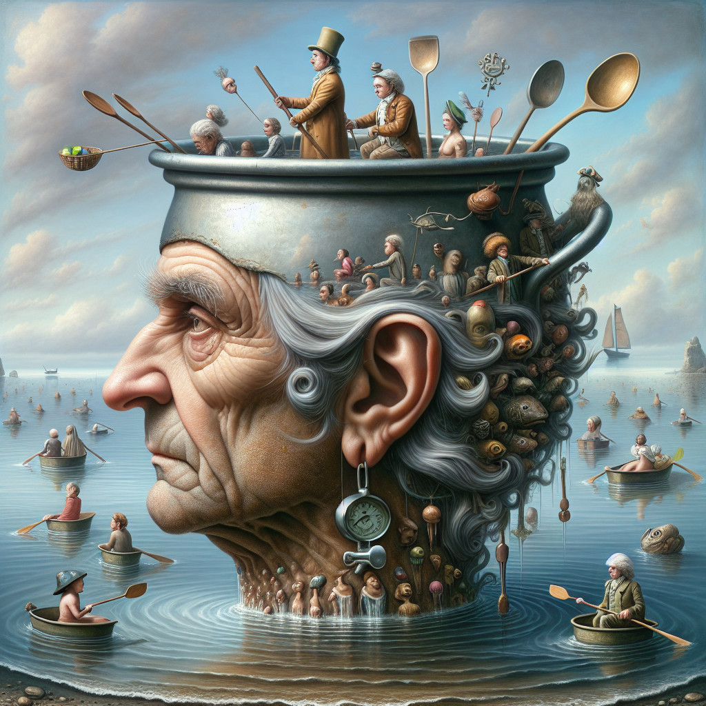 Surreal Scene of Elderly Man's Head as a Pot