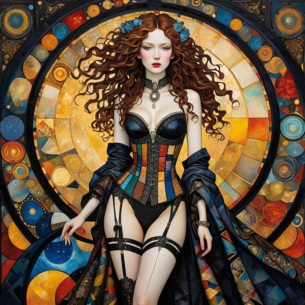 Full-body digital painting of a woman in elegant attire