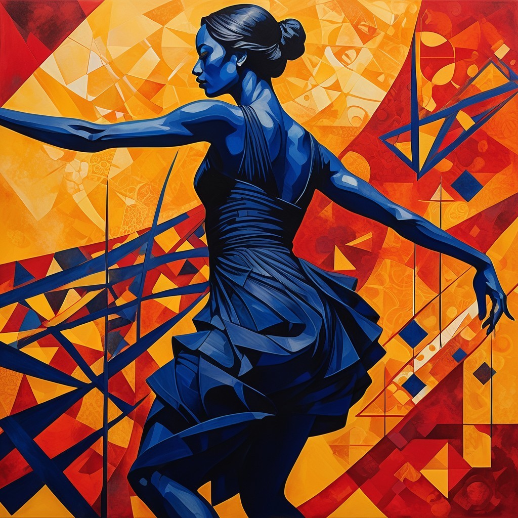 Abstract Painting of a Dancer in Blue Dress