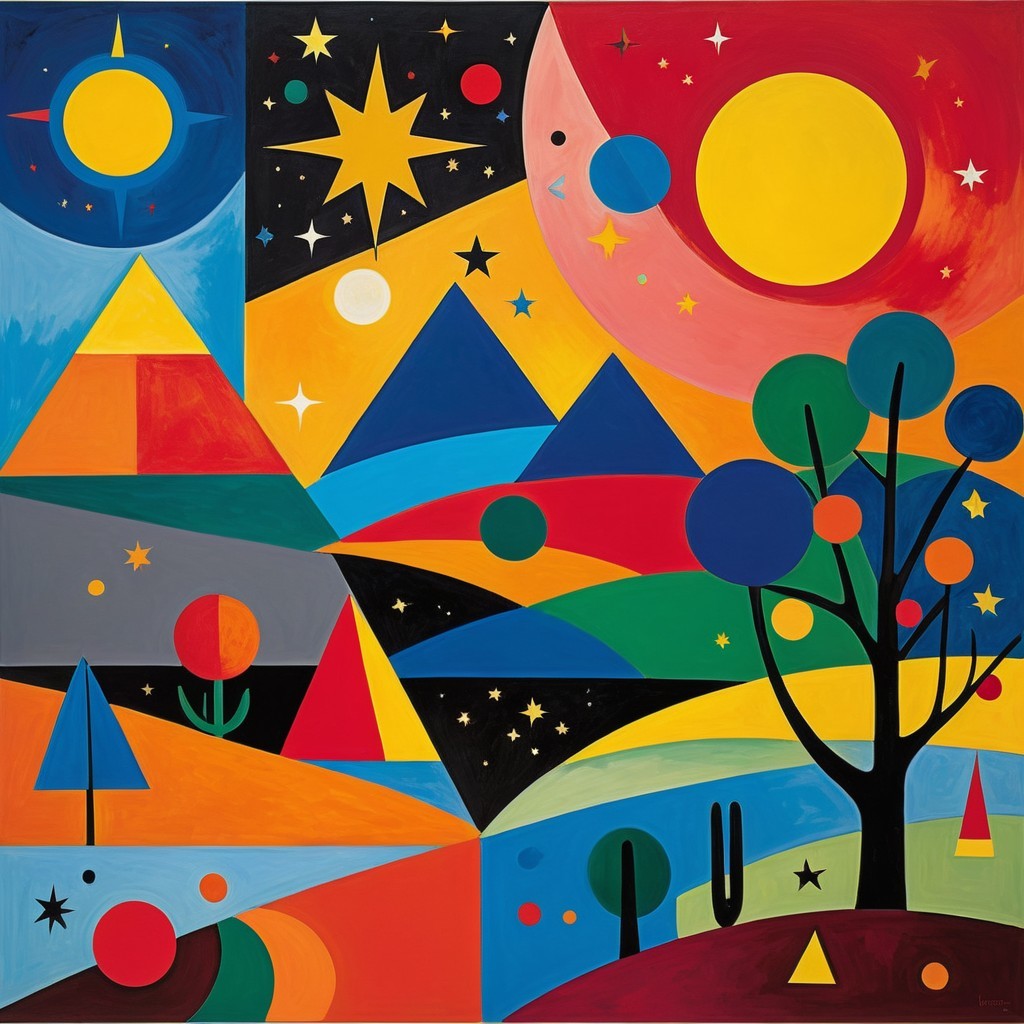 Vibrant Abstract Landscape with Geometric Shapes