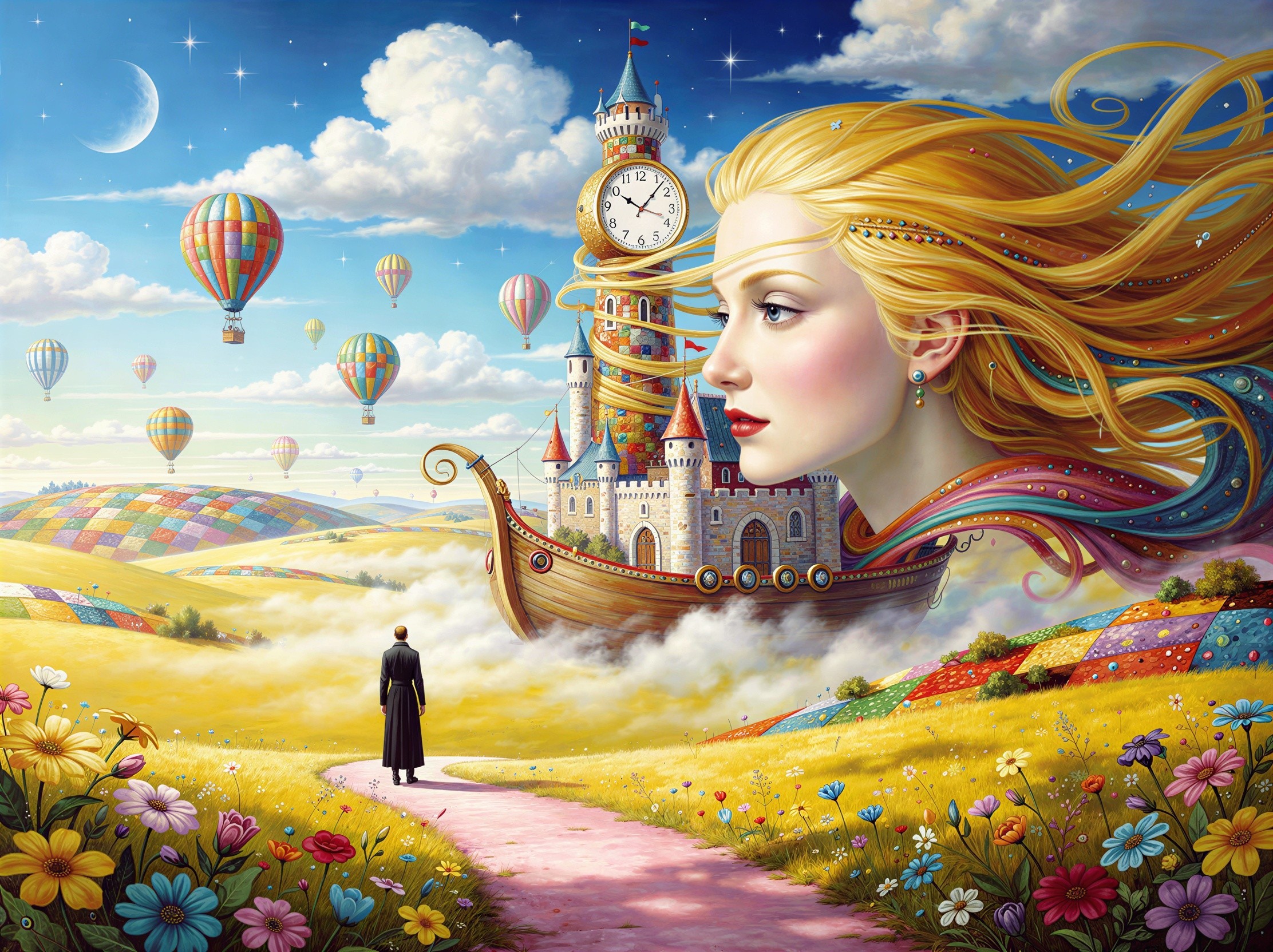 Surreal Landscape with Ethereal Woman's Head