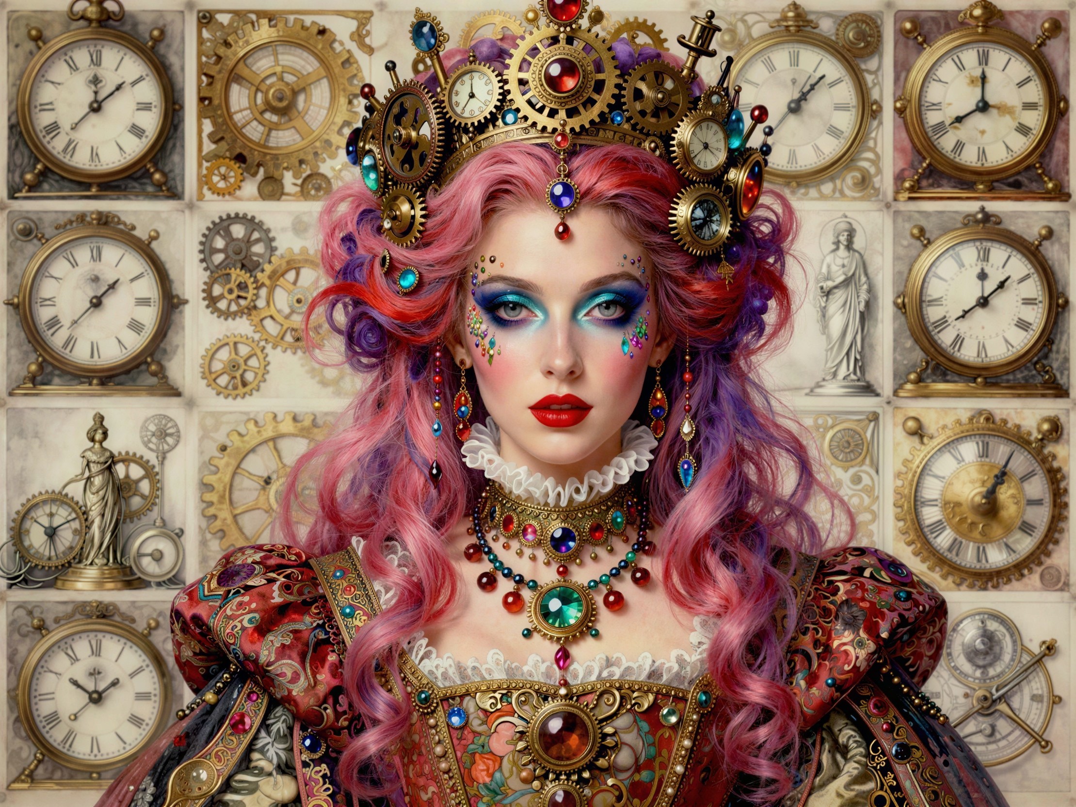 Detailed Portrait of Queen Chronos with Colorful Hair