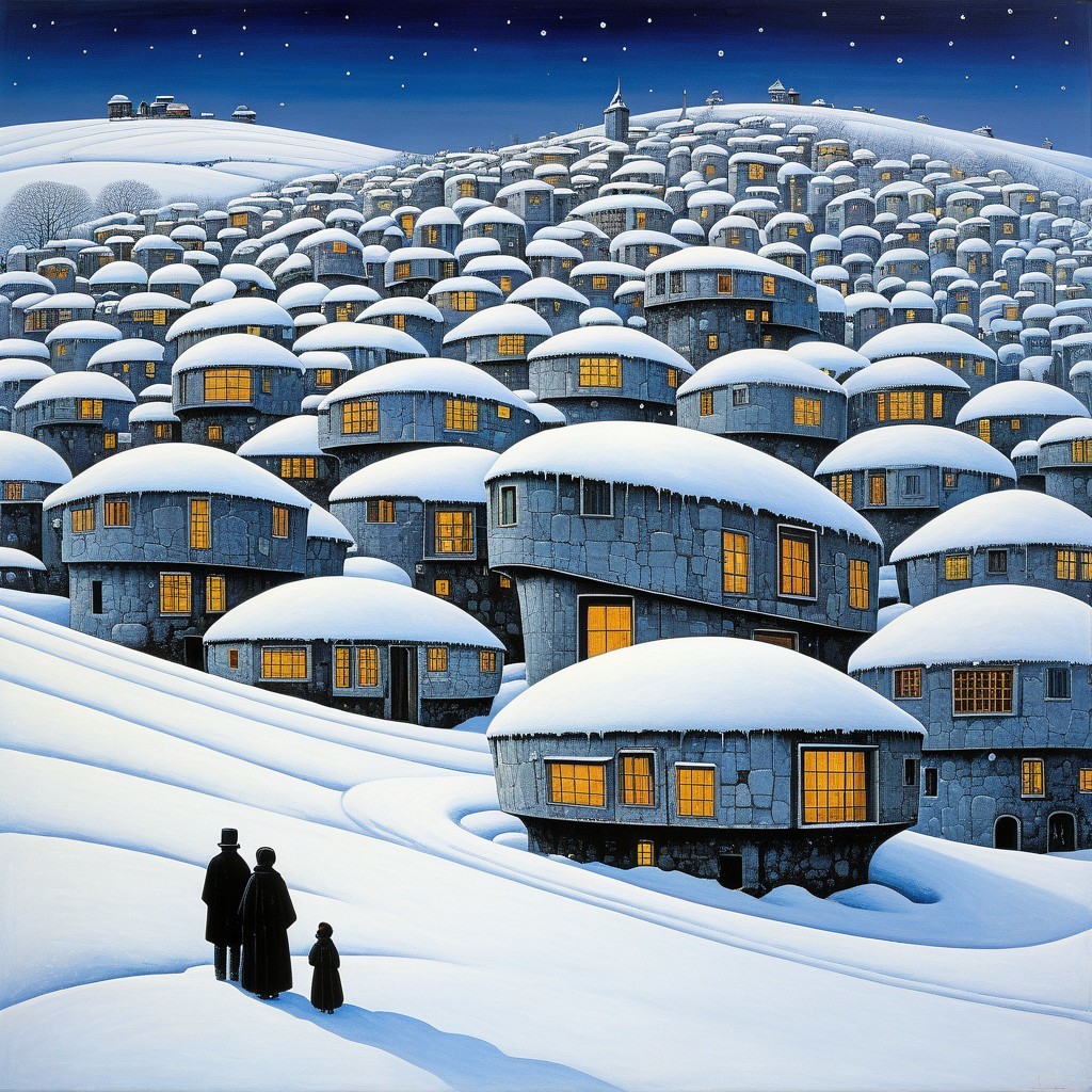 Serene Winter Landscape with Snow-Covered Buildings