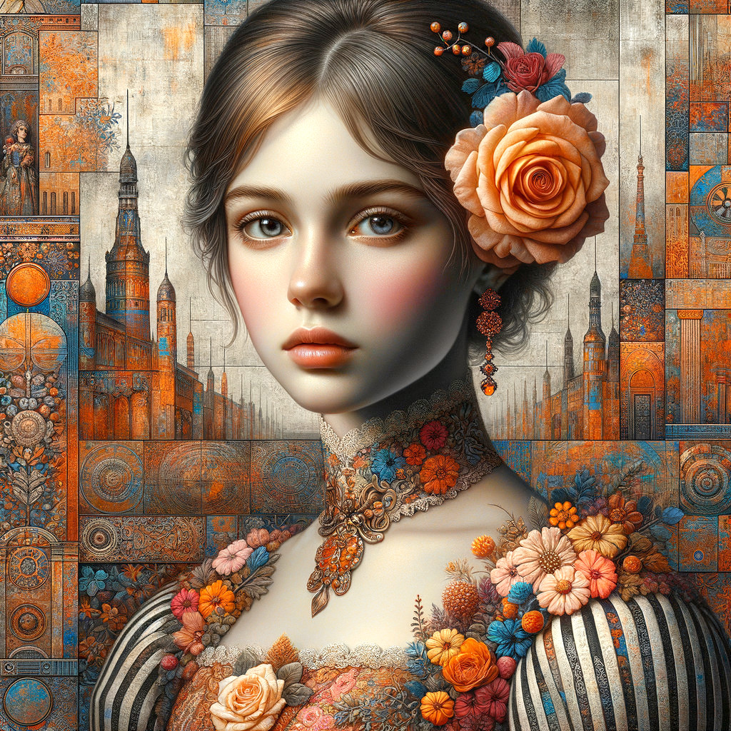 Young woman with floral hair adornments and vibrant attire