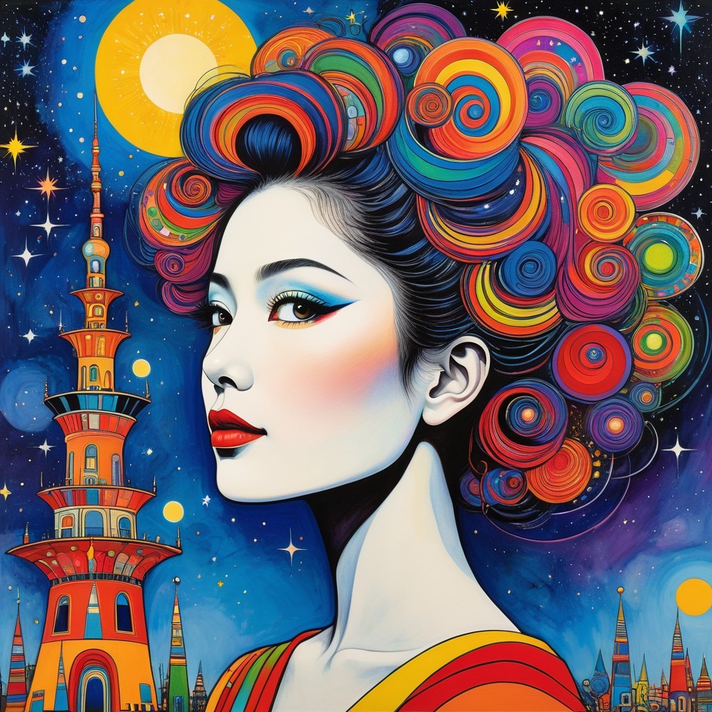 Vibrant Portrait of Young Woman with Colorful Hair