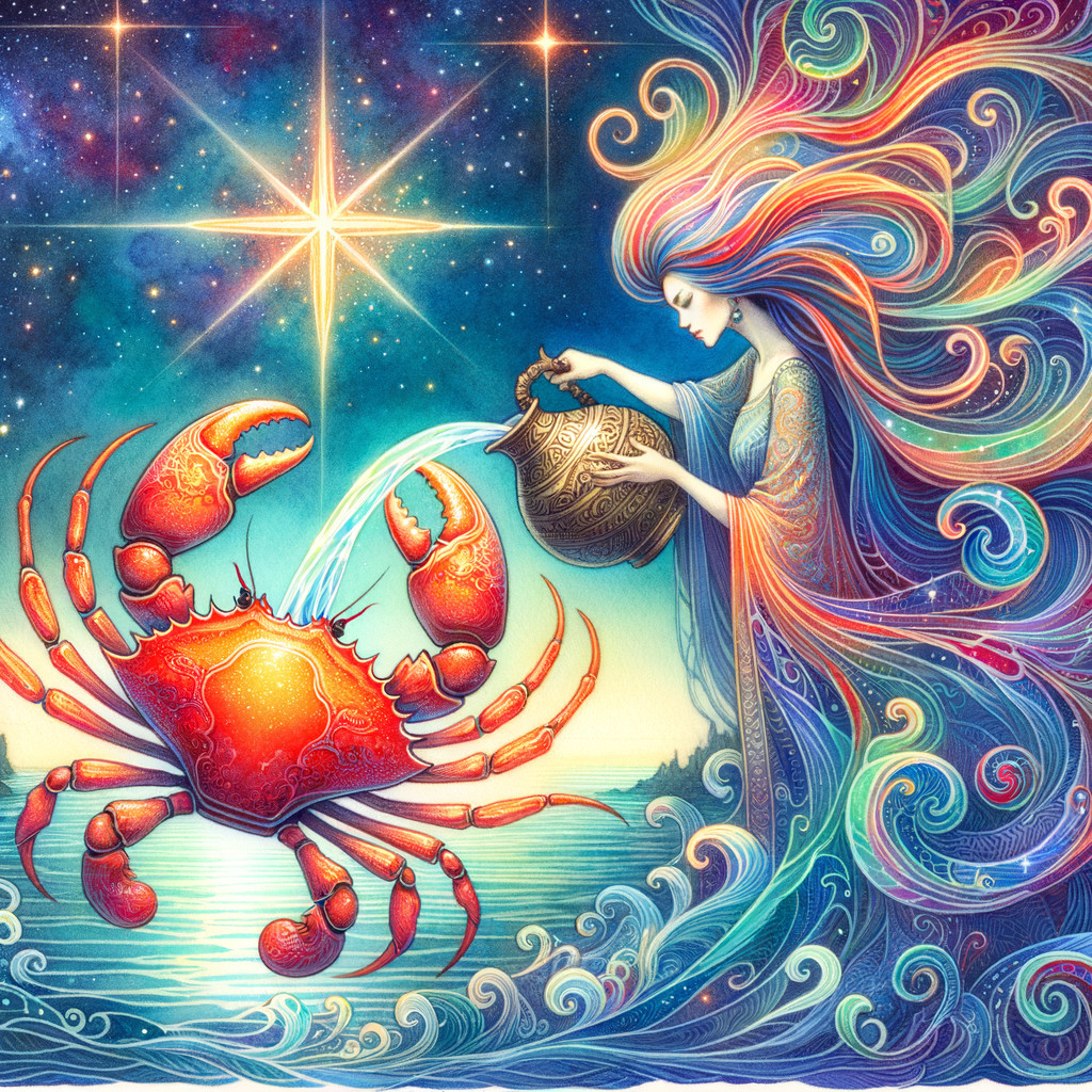 Mystical Artwork of Woman with Water and Crab