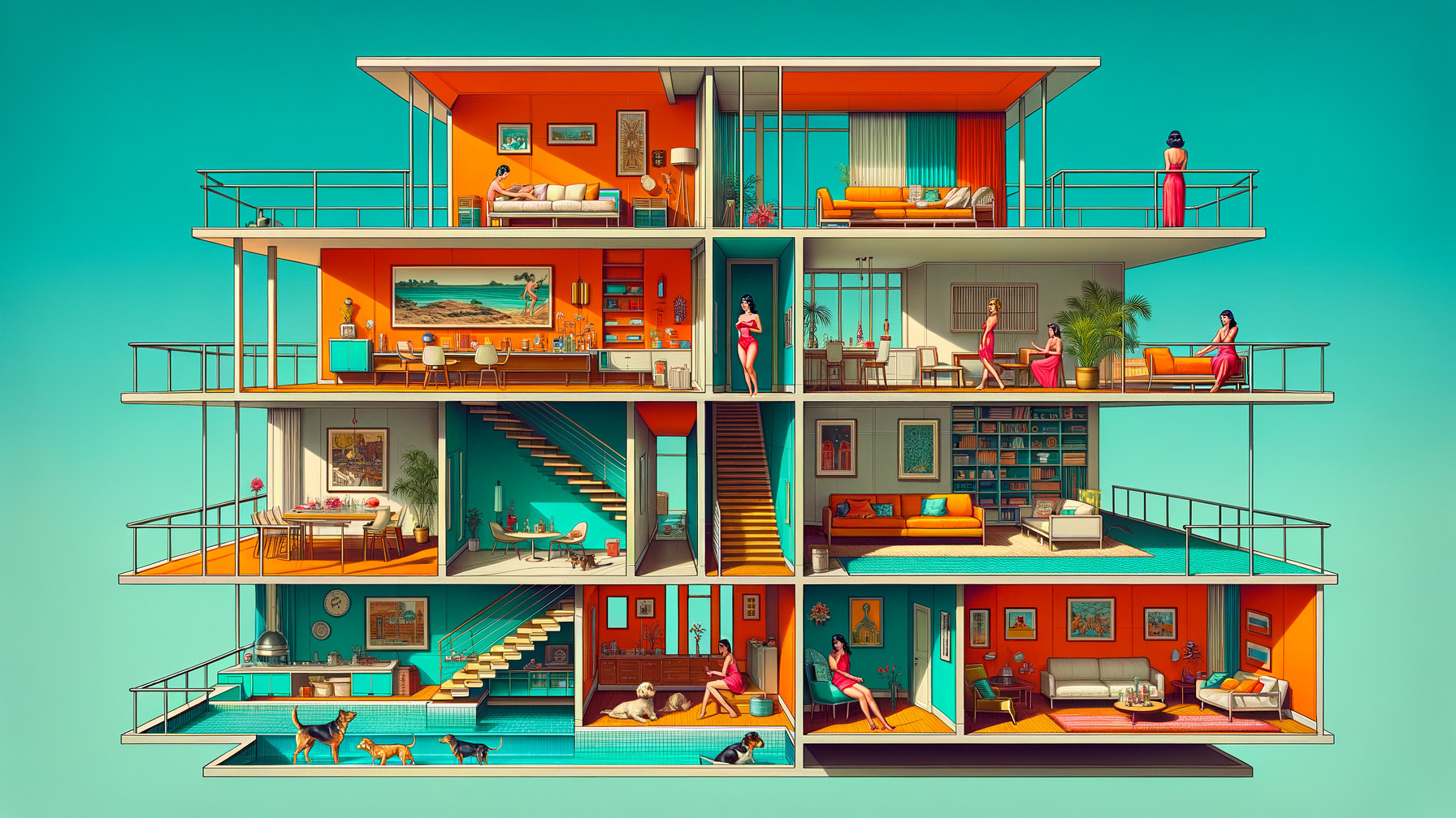 Vibrant Multi-Level Interior of a Modern House