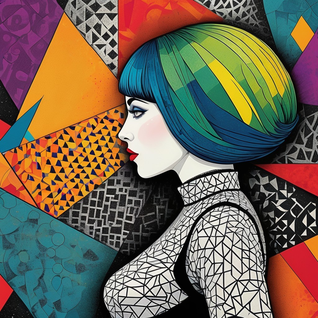 Stylized Profile of a Woman with Colorful Bob Hairstyle