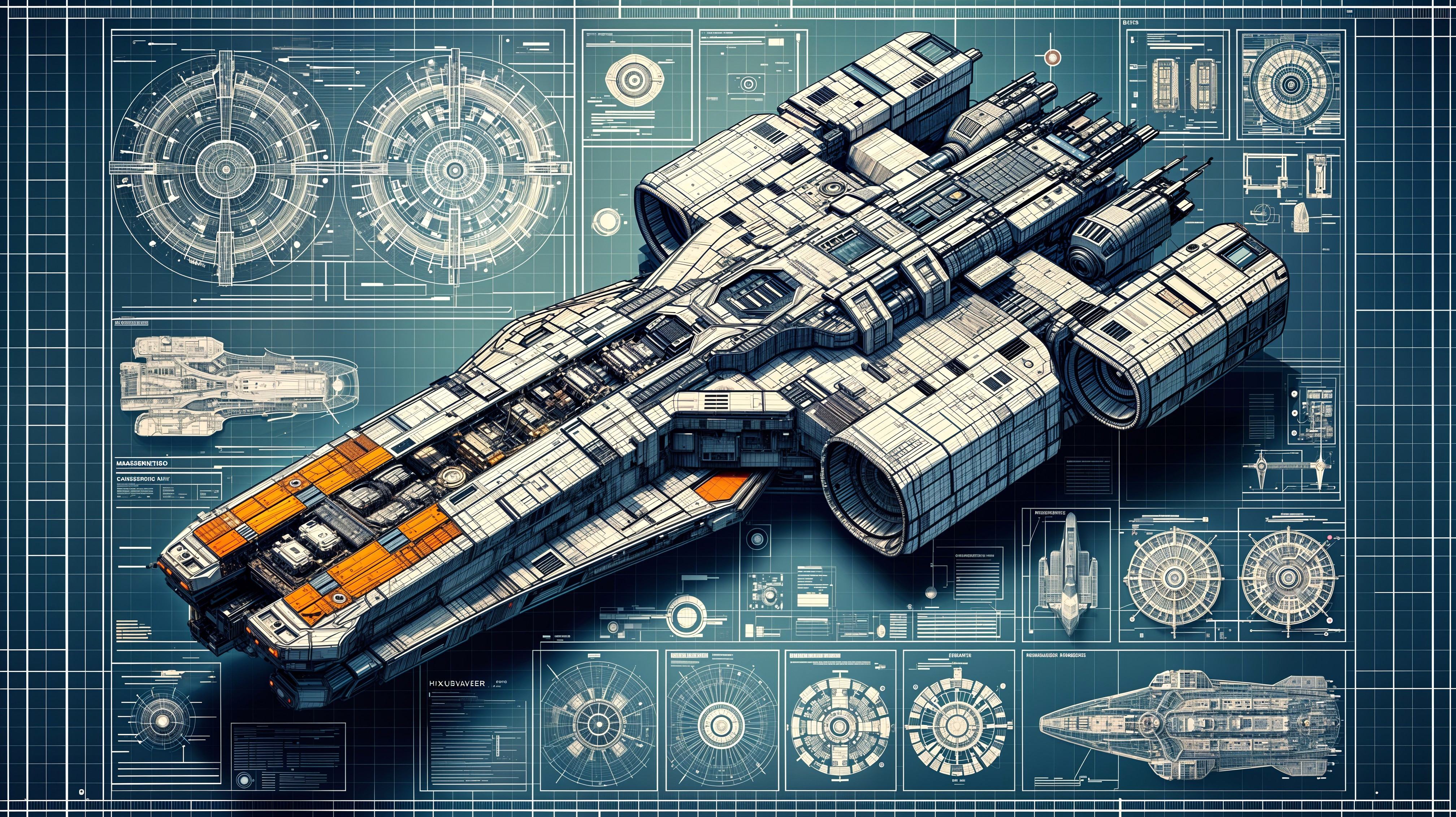 Detailed Blueprint of a Futuristic Spaceship Design
