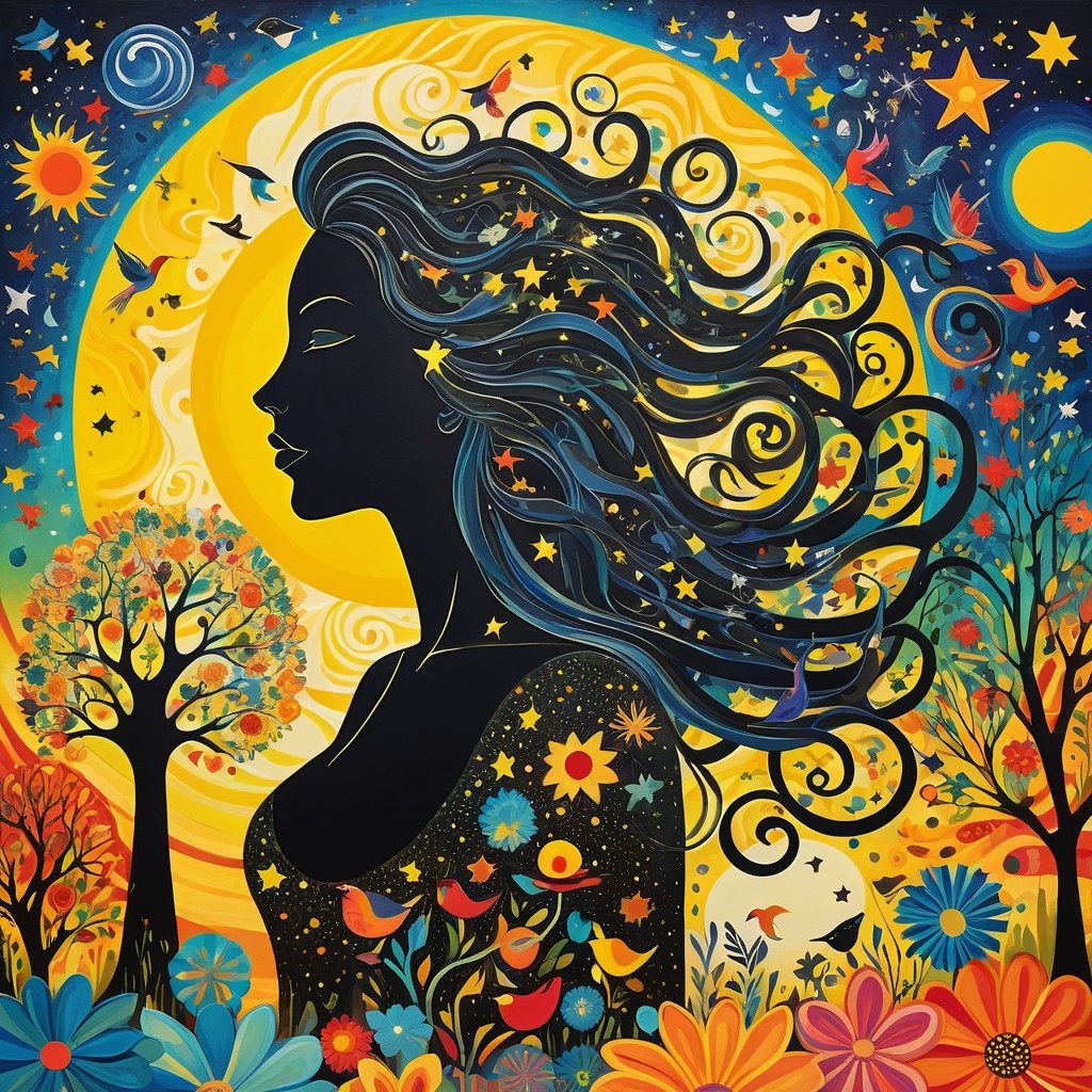 Vibrant Portrait of a Woman with Cosmic Elements
