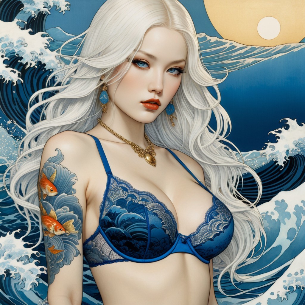 Portrait of a Woman with Blonde Hair and Koi Tattoo
