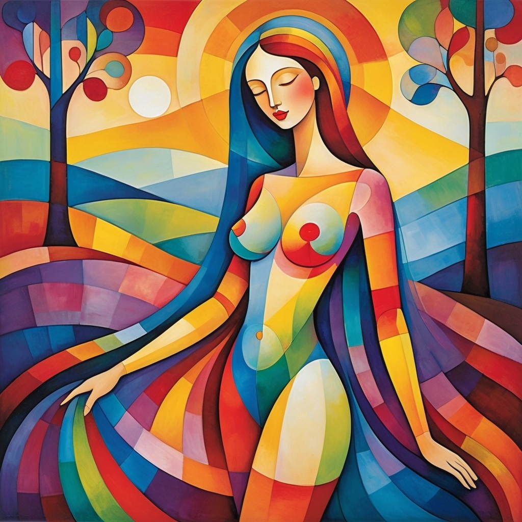 Vibrant Abstract Woman with Colorful Landscapes