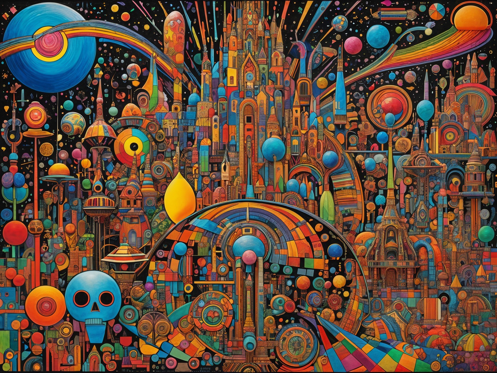 Surreal Landscape with Futuristic City Elements